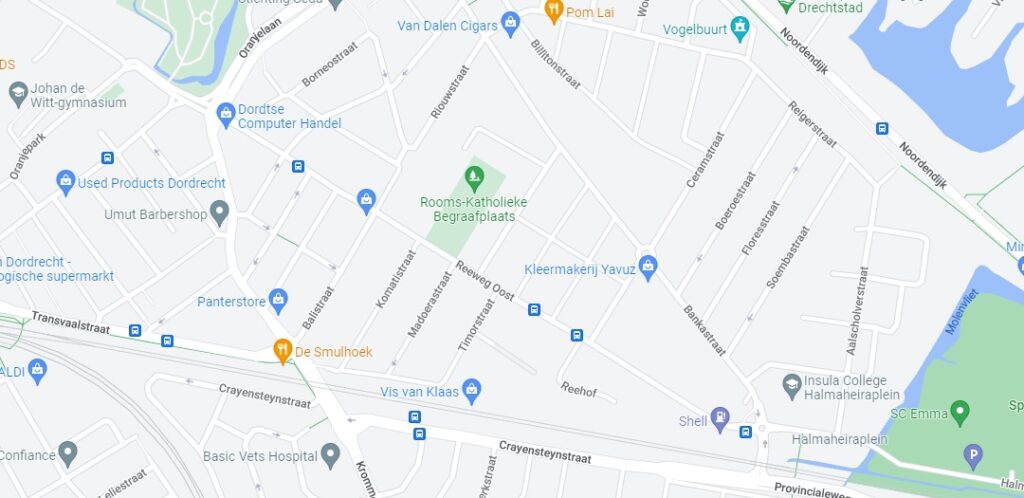 routekaart van Google naar rooms katholieke begraafplaats dordrecht